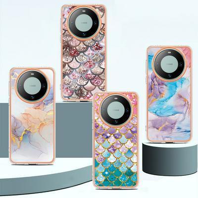 For Huawei Mate 60 IMD Anti-dirt Anti-scratch Soft TPU Case Electroplating Edge IMD Marble Floral Pattern Cover