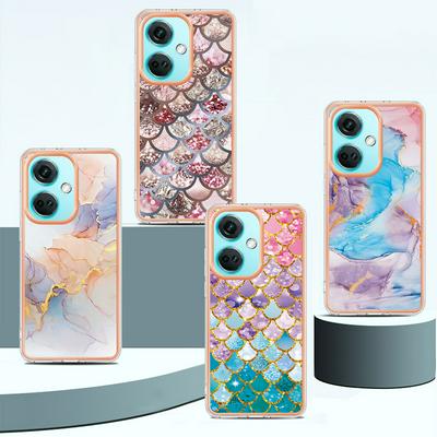 For OnePlus Nord CE 3 IMD Anti-dirt Anti-scratch Soft TPU Case Electroplating Edge IMD Marble Floral Pattern Cover