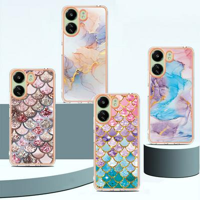 For Xiaomi Redmi 13C 4G IMD Anti-dirt Anti-scratch Soft TPU Case Electroplating Edge IMD Marble Floral Pattern Cover