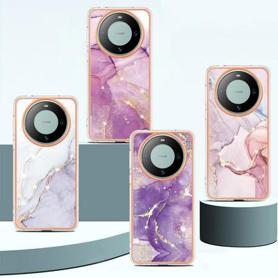 For Huawei Mate 60 Pro IMD Marble Pattern Electroplated Phone Case IMD 2.0mm TPU Skin Anti-Scratch Cover
