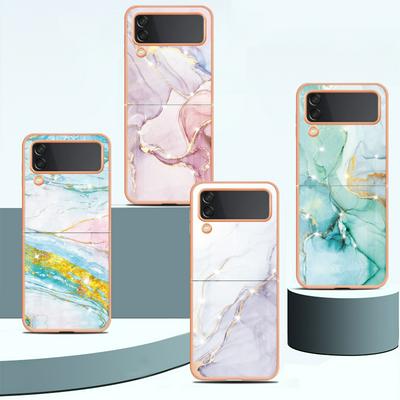 For Samsung Galaxy Z Flip 3 IMD Marble Pattern Electroplated Phone Case IMD 2.0mm TPU Skin Anti-Scratch Cover