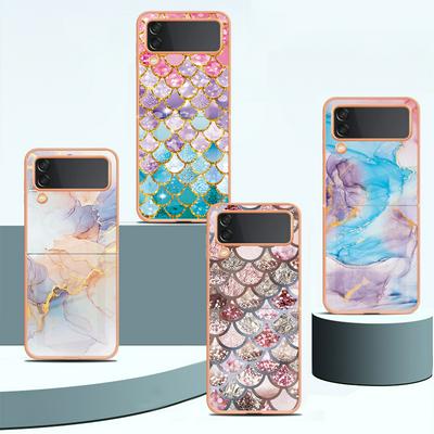 For Samsung Galaxy Z Flip 3 IMD Anti-dirt Anti-scratch Soft TPU Case Electroplating Edge IMD Marble Floral Pattern Cover