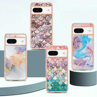 For Google Pixel 8 IMD Anti-dirt Anti-scratch Soft TPU Case Electroplating Edge IMD Marble Floral Pattern Cover