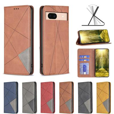 For Google Pixel 8A Stitching Rhombus Pattern Folio Flip PU Leather Wallet Phone Case
