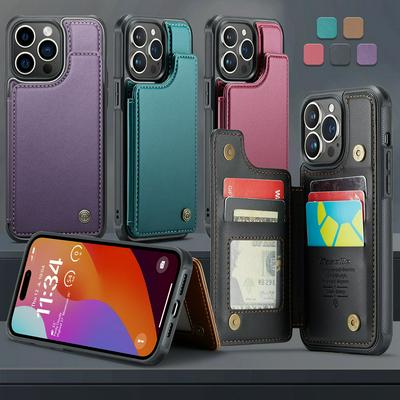 CASEME C22 Series for iPhone 15 Pro Max Case Glossy Phone Cover with Kickstand Card Holder