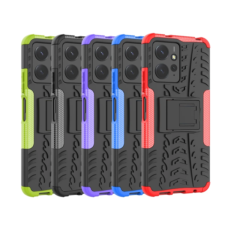 Military Grade Armor Heavy Duty PC + PU Hybrid Impact Tire Model Kickstand Dual Layer Protection Cover for Xiaomi Redmi Note 12 4G