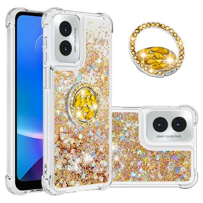 For Motorola Moto G Play 4G 2024 Ring Buckle Anti-fall Scratch Resistant Quicksand Soft TPU Back Cover Phone Case