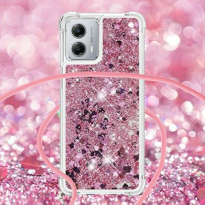 For Motorola Moto G 5G 2023 Solid Color Anti-fall Quicksand Soft TPU Back Phone Cover with Lanyard