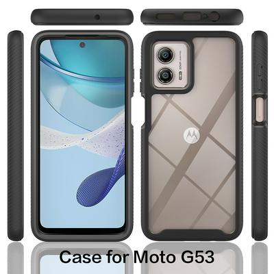 For Motorola Moto G53 Case Shockproof TPU+PC Phone Back Cover with PET Screen Film