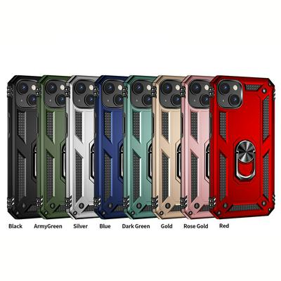 Sergeant Shockproof Drop-proof PC+TPU Phone Protective Case with Metal Ring Kickstand and Metal Patch for iPhone 15