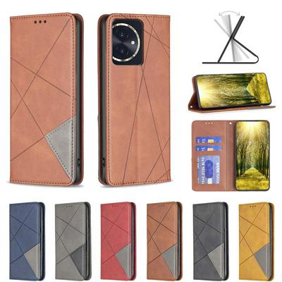 For Honor 100 Stitching Rhombus Pattern Folio Flip PU Leather Wallet Phone Case