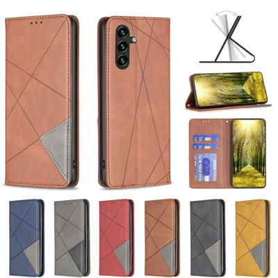 For Samsung Galaxy A55 Stitching Rhombus Pattern Folio Flip PU Leather Wallet Phone Case
