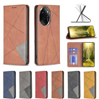 For Honor 100 Pro Stitching Rhombus Pattern Folio Flip PU Leather Wallet Phone Case