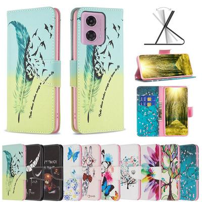 For Motorola Moto G04/G24 Color Painted Side Flip Scratch Resistant PU Leather Wallet Phone Case