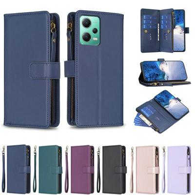 BF19 For Xiaomi Redmi Note 12 5G Anti-Dust PU Leather Wallet Zippered Cell Phone Case Stand Phone Cover
