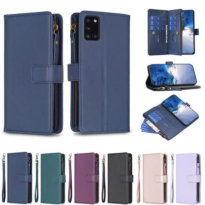 BF19 For Samsung Galaxy A31 Anti-Dust PU Leather Wallet Zippered Cell Phone Case Stand Phone Cover