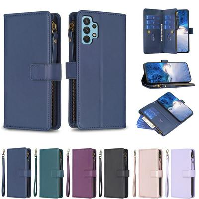 BF19 For Samsung Galaxy A32 4G Anti-Dust PU Leather Wallet Zippered Cell Phone Case Stand Phone Cover