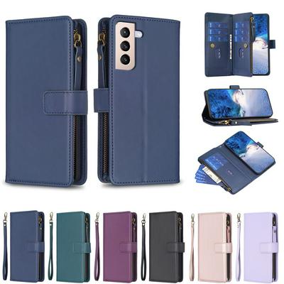 BF19 For Samsung Galaxy S21 Plus Anti-Dust PU Leather Wallet Zippered Cell Phone Case Stand Phone Cover