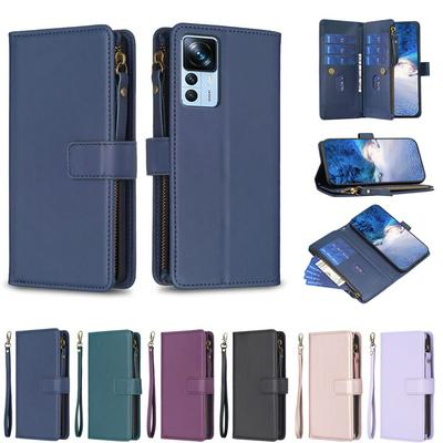 BF19 For Xiaomi 12T/12T Pro Anti-Dust PU Leather Wallet Zippered Cell Phone Case Stand Phone Cover