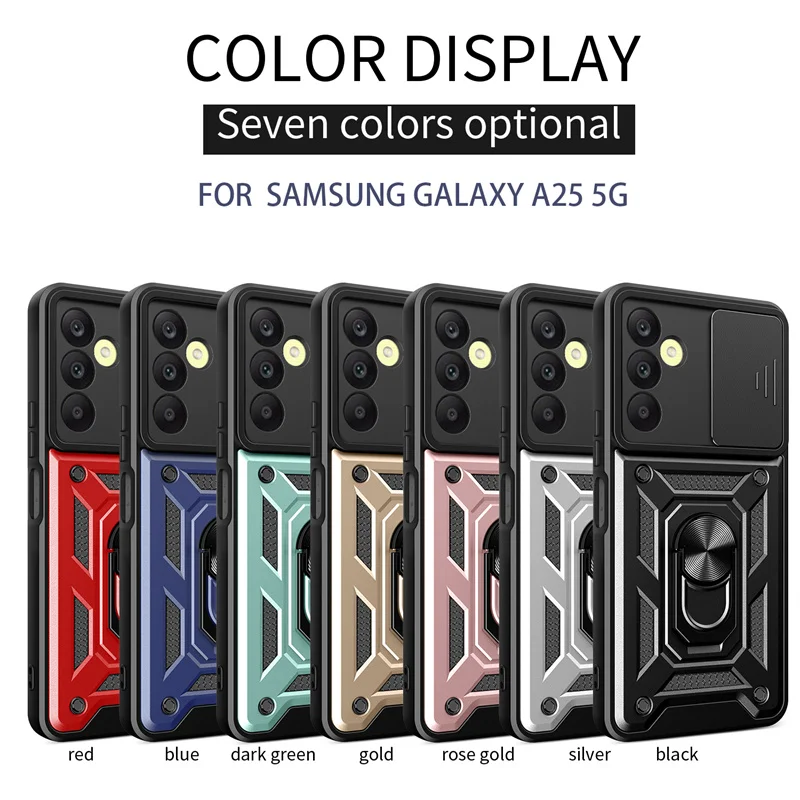 For Samsung Galaxy A25 Sergeant Shockproof Drop-proof PC+TPU Phone Protective Case with Metal Ring Kickstand and Metal Patch 