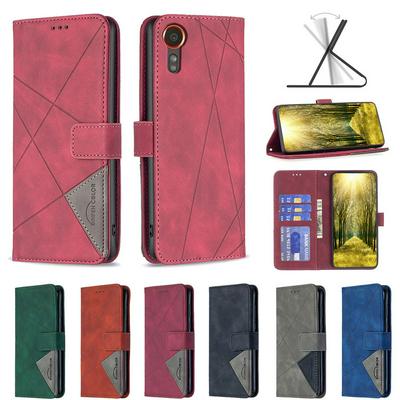 BF05 For Samsung Galaxy Xcover 7 Stitching Rhombus Pattern Folio Flip PU Leather Wallet Phone Case