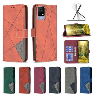 BF05 For TCL 40 SE Stitching Rhombus Pattern Folio Flip PU Leather Wallet Phone Case