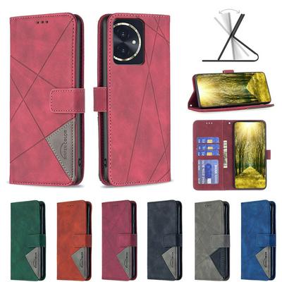 BF05 For Honor 100 Stitching Rhombus Pattern Folio Flip PU Leather Wallet Phone Case