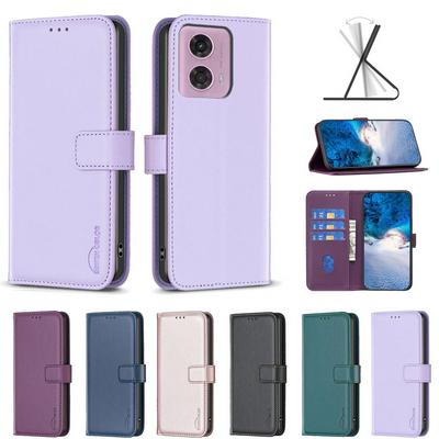 BINFEN COLOR BF17 For Motorola Moto G04/G24 PU Leather Wallet Case Magnetic Folio Flip Stand Phone Cover