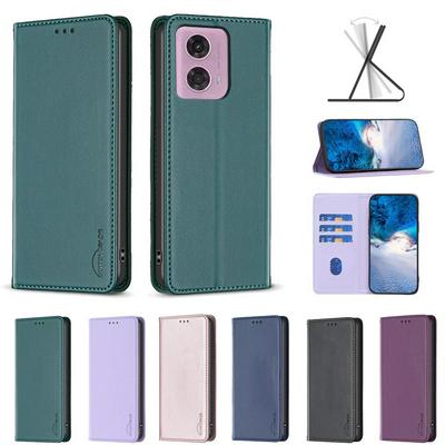 BF18 Protective Case for Motorola Moto G04/G24 Dermal dark magnetic field Leather Stand Phone Cover with Card Slots