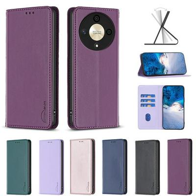 BF18 Protective Case for Honor X9B / Magic 6 Lite Dermal dark magnetic field Leather Stand Phone Cover with Card Slots