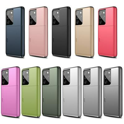 For Samsung Galaxy S21 Ultra Card Slot Sliding Cover Two-in-one Anti-fall PC+TPU Protective Case