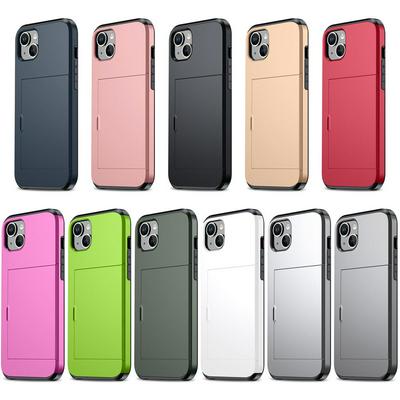 For iPhone 15 Card Slot Sliding Cover Two-in-one Anti-fall PC+TPU Protective Case