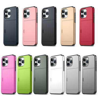 For iPhone 15 Pro Card Slot Sliding Cover Two-in-one Anti-fall PC+TPU Protective Case