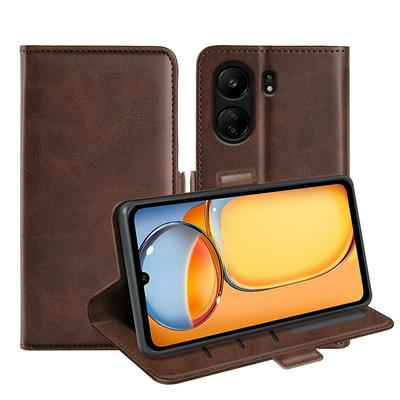 For Xiaomi Redmi 13C / Xiaomi Poco C65 Double Buckle Wallet Style Folio Flip Leather Case with Stand and Card Slots Function