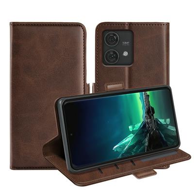 For Motorola Moto edge 40 Neo Double Buckle Wallet Style Folio Flip Leather Case with Stand and Card Slots Function