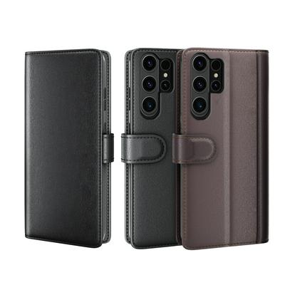 for Samsung Galaxy S24 Ultra Side Flip Wallet Style Genuine Leather + Soft TPU Card Slots with Stand and Magnetic Buckle Case 