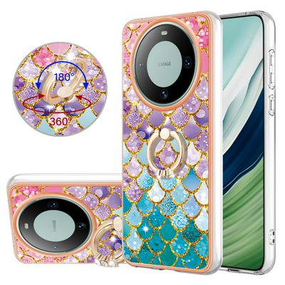 For Huawei Mate 60 IMD Series-6 Ring Kickstand Feature Anti-wear Electroplated Frame TPU Case IMD Protective Back Cover