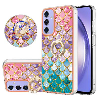 For Samsung Galaxy A15 5Ga IMD Series-6 Ring Kickstand Feature Anti-wear Electroplated Frame TPU Case IMD Protective Back Cover