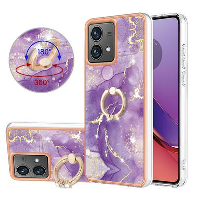 For Motorola Moto G84 YB IMD Series Marble Pattern Electroplating Case Ring Grip Kickstand Soft TPU IMD Phone Cover