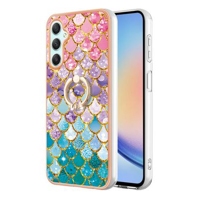 For Samsung Galaxy A25 5G IMD Series-6 Ring Kickstand Feature Anti-wear Electroplated Frame TPU Case IMD Protective Back Cover