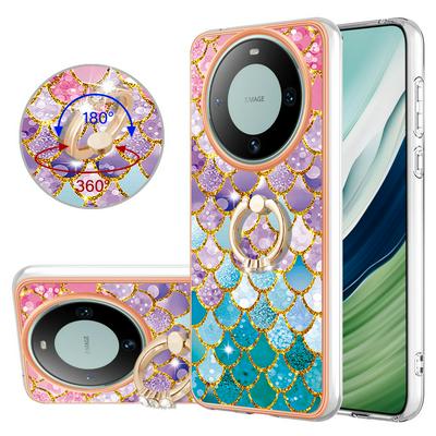 For Huawei Mate 60 Pro IMD Series-6 Ring Kickstand Feature Anti-wear Electroplated Frame TPU Case IMD Protective Back Cover