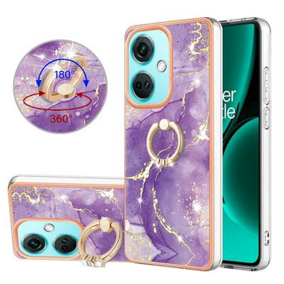 For OnePlus Nord CE 3 YB IMD Series Marble Pattern Electroplating Case Ring Grip Kickstand Soft TPU IMD Phone Cover