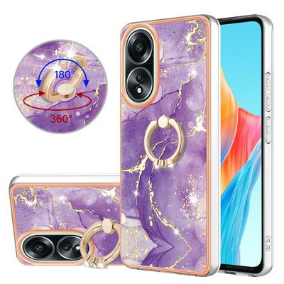 For OPPO A58 4G YB IMD Series Marble Pattern Electroplating Case Ring Grip Kickstand Soft TPU IMD Phone Cover