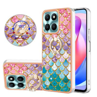 For Honor X6a IMD Series-6 Ring Kickstand Feature Anti-wear Electroplated Frame TPU Case IMD Protective Back Cover