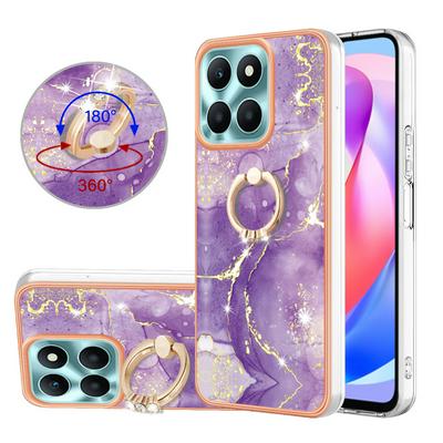 For Honor X6a YB IMD Series Marble Pattern Electroplating Case Ring Grip Kickstand Soft TPU IMD Phone Cover