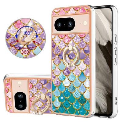 For Google Pixel 8 IMD Series-6 Ring Kickstand Feature Anti-wear Electroplated Frame TPU Case IMD Protective Back Cover