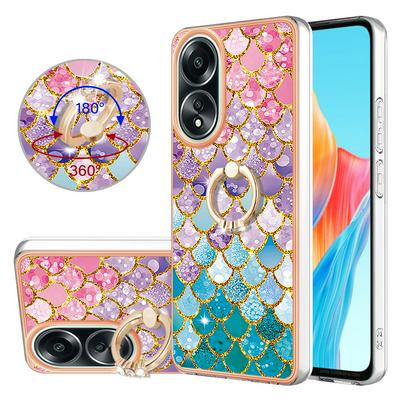 For OPPO A58 4G IMD Series-6 Ring Kickstand Feature Anti-wear Electroplated Frame TPU Case IMD Protective Back Cover