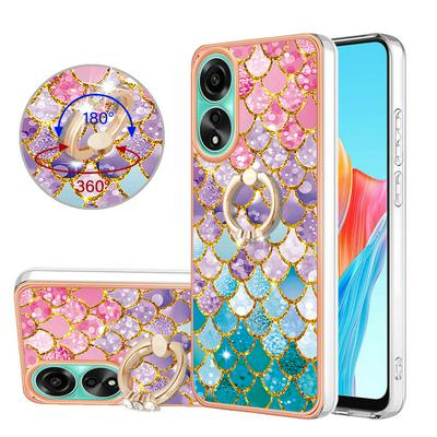 For OPPO A78 4G IMD Series-6 Ring Kickstand Feature Anti-wear Electroplated Frame TPU Case IMD Protective Back Cover