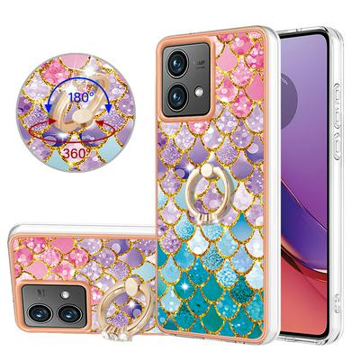 For Motorola Moto G84 IMD Series-6 Ring Kickstand Feature Anti-wear Electroplated Frame TPU Case IMD Protective Back Cover