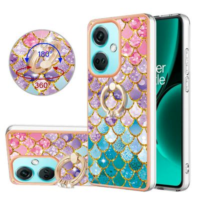 For OnePlus Nord CE 3 IMD Series-6 Ring Kickstand Feature Anti-wear Electroplated Frame TPU Case IMD Protective Back Cover